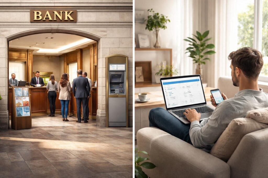 découvrez notre comparatif détaillé entre banque traditionnelle et banque en ligne pour choisir l'option qui correspond le mieux à vos besoins financiers.