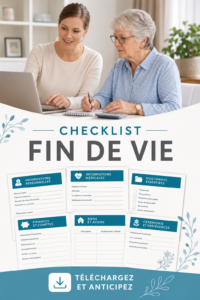 Une checklist visuelle sur la préparation à la fin de vie, évoquant sérénité et organisation.
