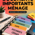 Un classeur DIY rempli de documents organisés sur un bureau.