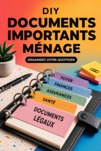 Un classeur DIY rempli de documents organisés sur un bureau.