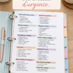 Un dossier d'urgence bien organisé sur une table avec des papeteries colorées.