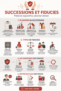 Une image symbolisant l'héritage et la gestion des fiducies, avec des documents légaux sur une table en bois.