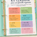Visuel d'un kit d'organisation familiale avec des documents et des outils de gestion visibles.