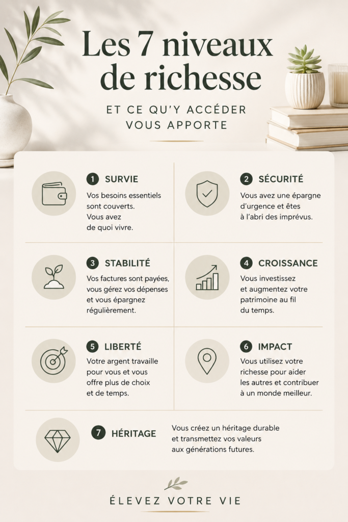 Infographie des 7 niveaux de richesse avec leurs avantages