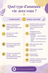 Comparaison visuelle entre assurance vie traditionnelle et indexée.