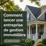 Une femme souriante planifiant sa nouvelle entreprise de gestion immobilière dans un bureau