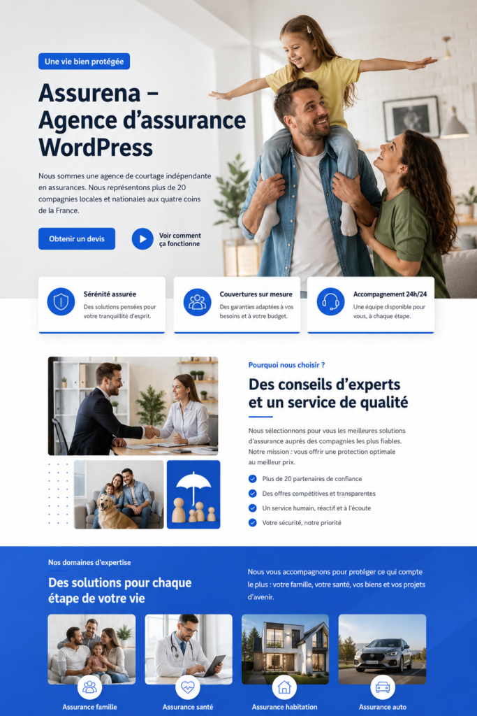 Capture d'écran du thème Assurena pour agences d'assurance