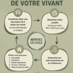 Une femme souriante consulte des documents sur son assurance vie dans un cadre lumineux et chaleureux.