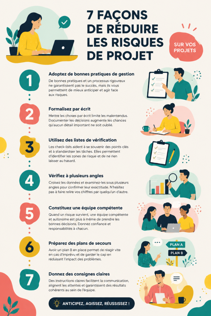 Illustration de représentations graphiques de gestion de projet illustrant la réduction des risques.