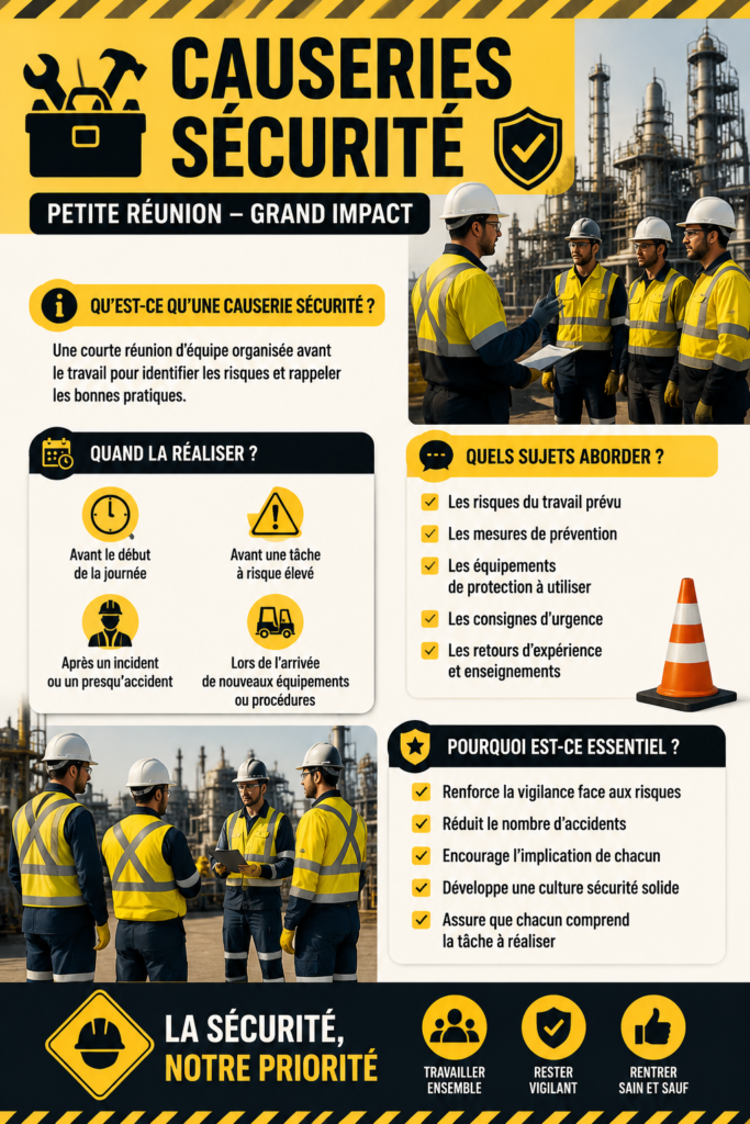 Une réunion de sécurité au travail avec des employés engagés