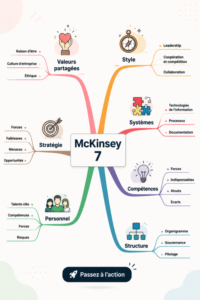 Image du modèle 7S de McKinsey appliqué à une entreprise