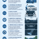 Femme vérifiant l'état des pneus de sa voiture lors d'une inspection
