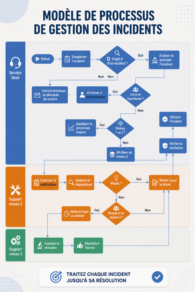 Modèle de gestion des incidents sur un ordinateur avec un graphique explicatif.