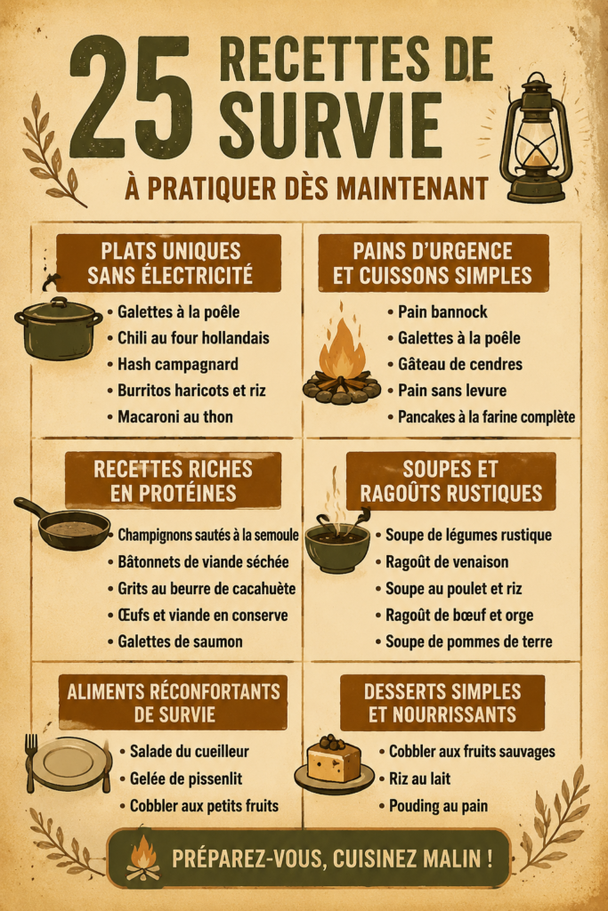 Recettes de survie à essayer et à maîtriser pour des situations imprévues.