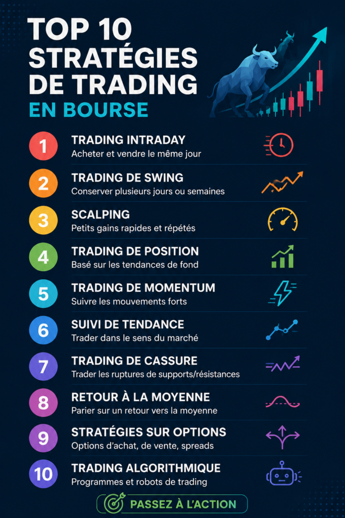 Illustration des stratégies de trading en bourse.