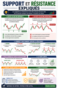 Illustration d'un graphique de trading montrant les niveaux de support et de résistance.