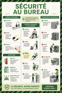 Affiche de sécurité au bureau avec des conseils pratiques