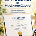 Un modèle d'attestation de reconnaissance sur un bureau