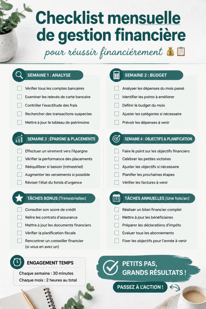 Femme utilisant une checklist pour sa gestion financière mensuelle.