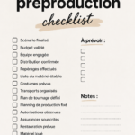 Image représentant une checklist de préproduction pour un film sur fond de plan de tournage.