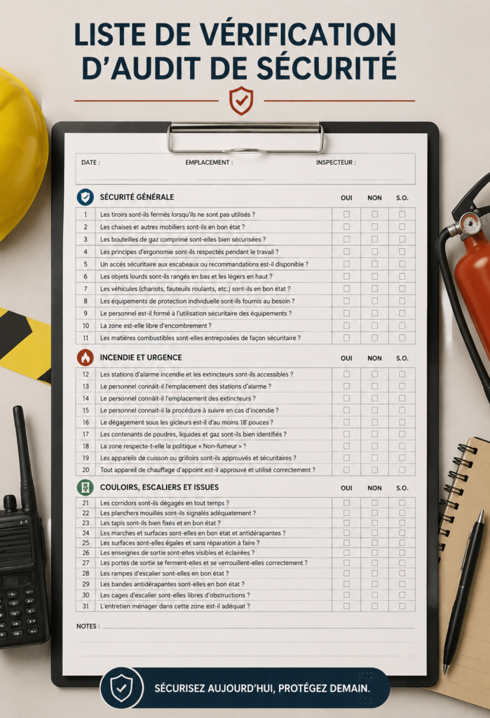 Équipe au travail avec une checklist de sécurité en main