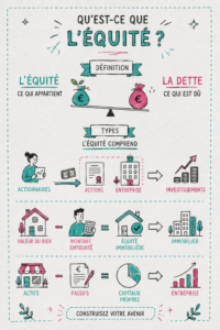 Femme entrepreneur expliquant le concept d'equity sur un tableau blanc.
