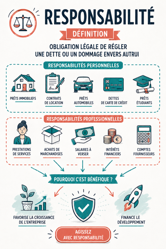 Femme d'affaires examinant des documents liés à la responsabilité financière.