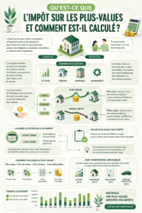Illustration représentant des investissements et la fiscalité des plus-values.