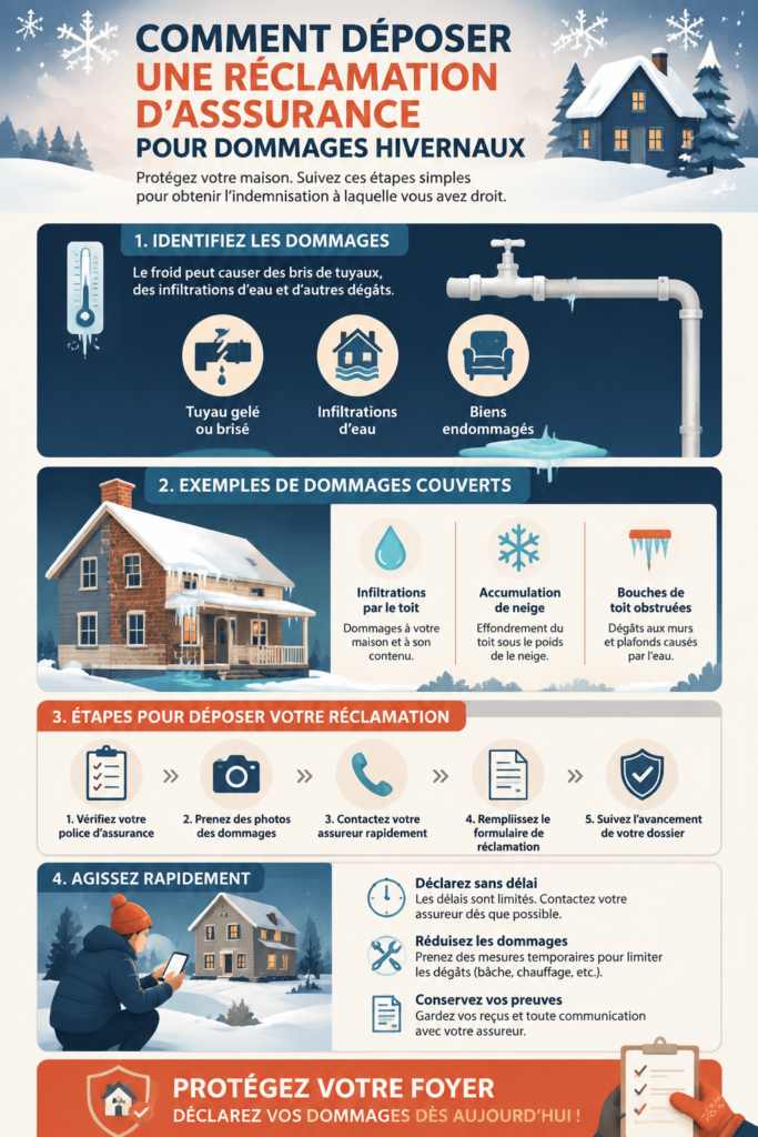 Femme au téléphone parlant à son assureur pour une déclaration de sinistre d'hiver.