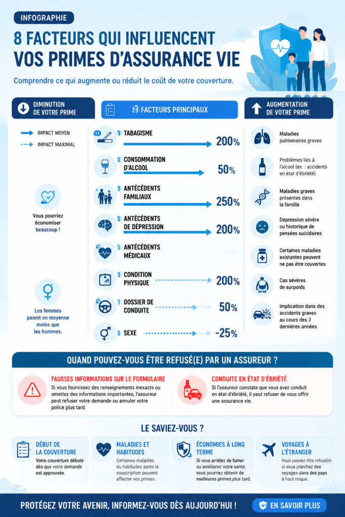 Infographie sur les facteurs influençant les primes d'assurance vie