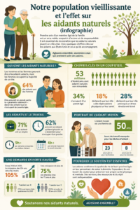 Infographie illustrant l'impact du vieillissement sur les aidants naturels.