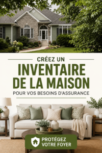 Image d'un inventaire de maison avec des objets et documents bien organisés.