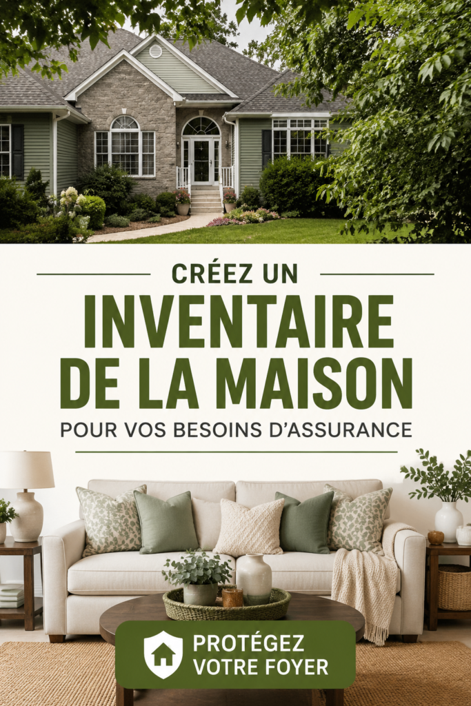 Image d'un inventaire de maison avec des objets et documents bien organisés.