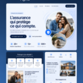 Modèle de landing page pour services d'assurance avec un design professionnel et accueillant.