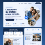 Modèle de landing page pour services d'assurance avec un design professionnel et accueillant.