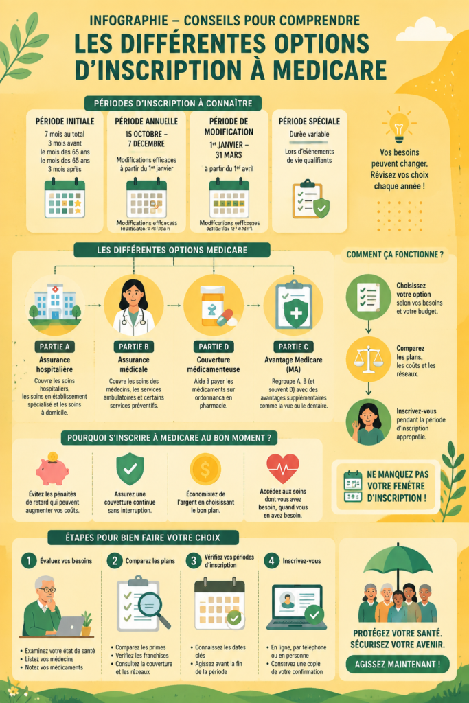 Infographie explicative sur les options d'inscription Medicare