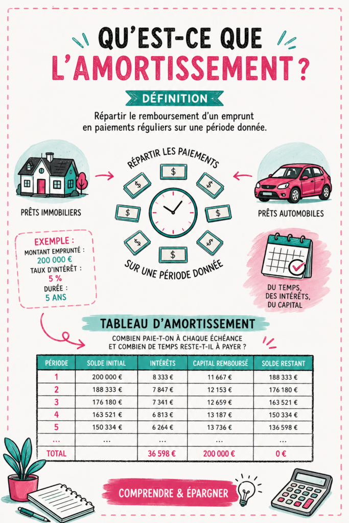 Image représentant des graphiques financiers avec des calculs d'amortissement.
