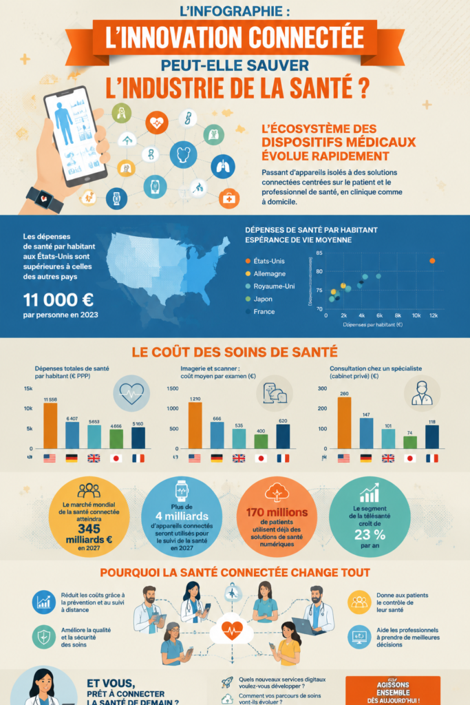 Infographie sur la santé connectée et son impact sur l'industrie de la santé
