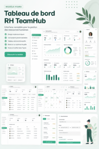 Vue du tableau de bord RH TeamHub sur un écran d'ordinateur, montrant des graphiques de performance.