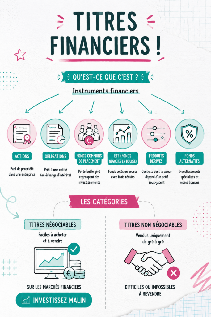 Analyse de différents types de titres financiers avec un graphique d'investissement.