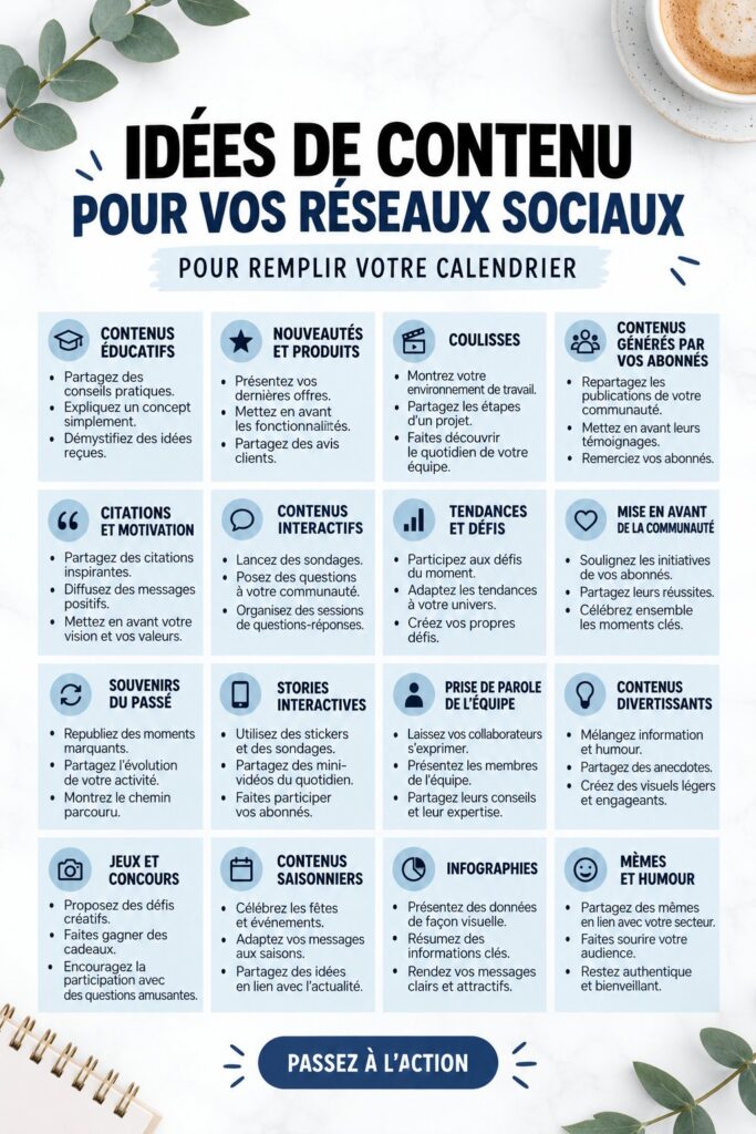 Un calendrier de contenu coloré pour les réseaux sociaux avec des post-it