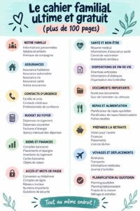 Carnet familial gratuit de plus de 100 pages illustrant une gestion pratique des activités