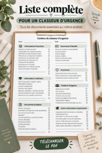 Photo d'un classeur d'urgence bien organisé avec des documents essentiels
