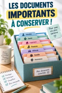 Un bureau bien organisé avec des documents importants soigneusement classés.
