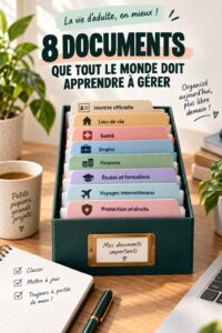 Une femme examine des documents importants sur son bureau, illustrant la gestion efficace des documents