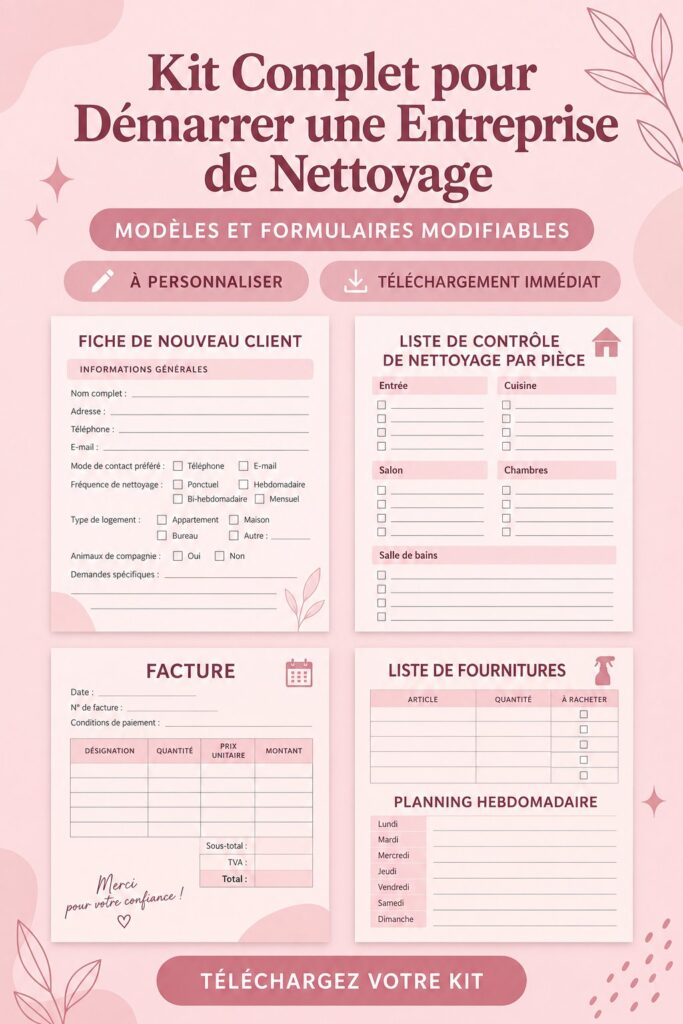Kit de démarrage pour une entreprise de nettoyage avec des modèles prêts à utiliser