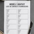 Modèle de liste de contacts pour fournisseurs, pratique et facile à utiliser.