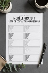 Modèle de liste de contacts pour fournisseurs, pratique et facile à utiliser.