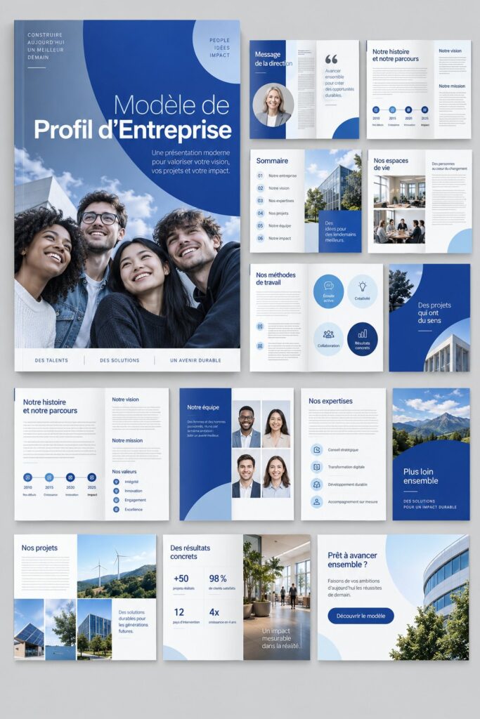 Modèle de profil d'entreprise professionnel illustrant des informations clés