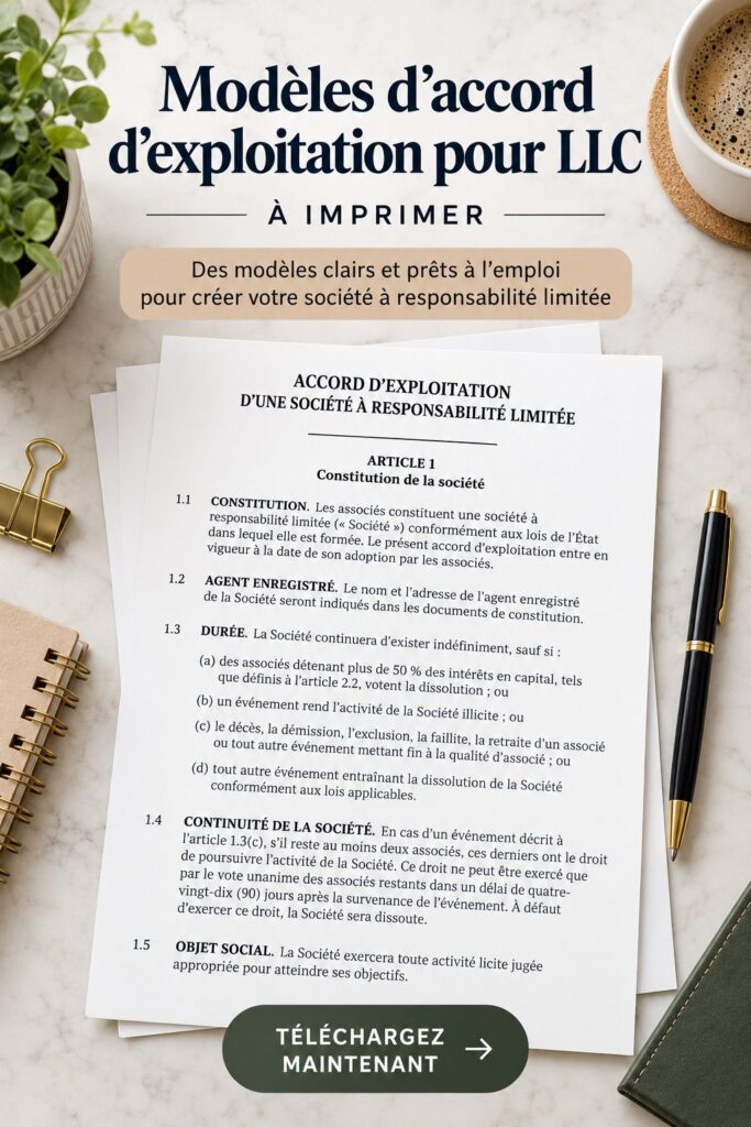 Modèle de contrat d'exploitation pour LLC sur un fond de bureau